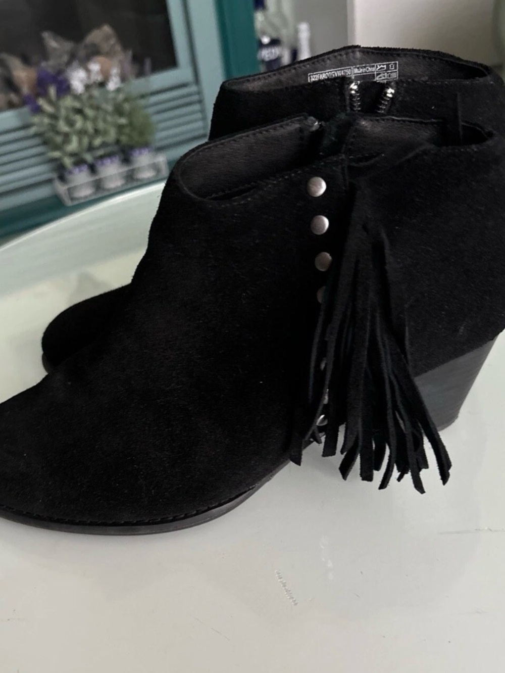 Bionic black suede fringe ankle booties Size 8.5M